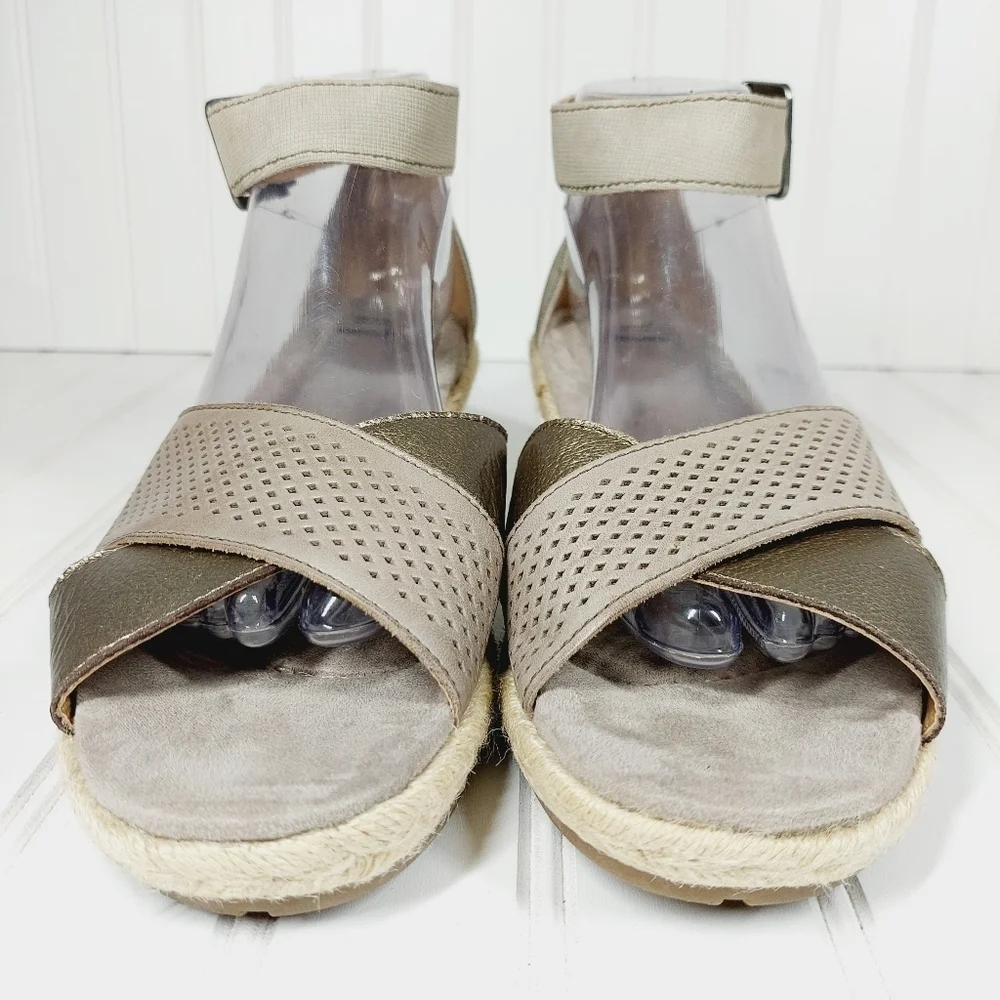 Earth Origins Naples Natasha Platinum Leather Espadrille Wedge Sandals D144 - Picture 4 of 15